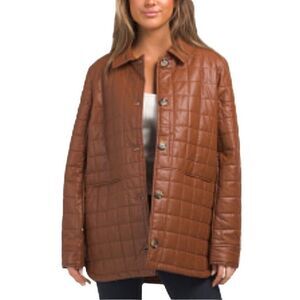 SAM EDELMAN Womens Box Quilted Faux‎ Leather Jacket Brown Size XL Mob Wife NWT